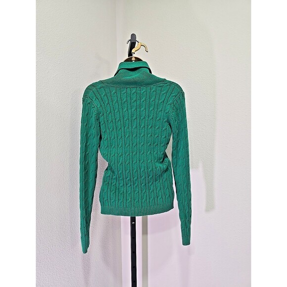 Charter Club Y2k Emerald Green Sweater Womens Sm Cable Knit Shawl Collar Preppy - Picture 4 of 7